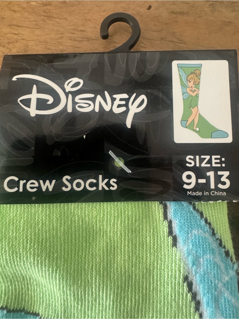 Disney Tinker Bell Crew Socks in Lime Green with Light Blue Trim  NWT